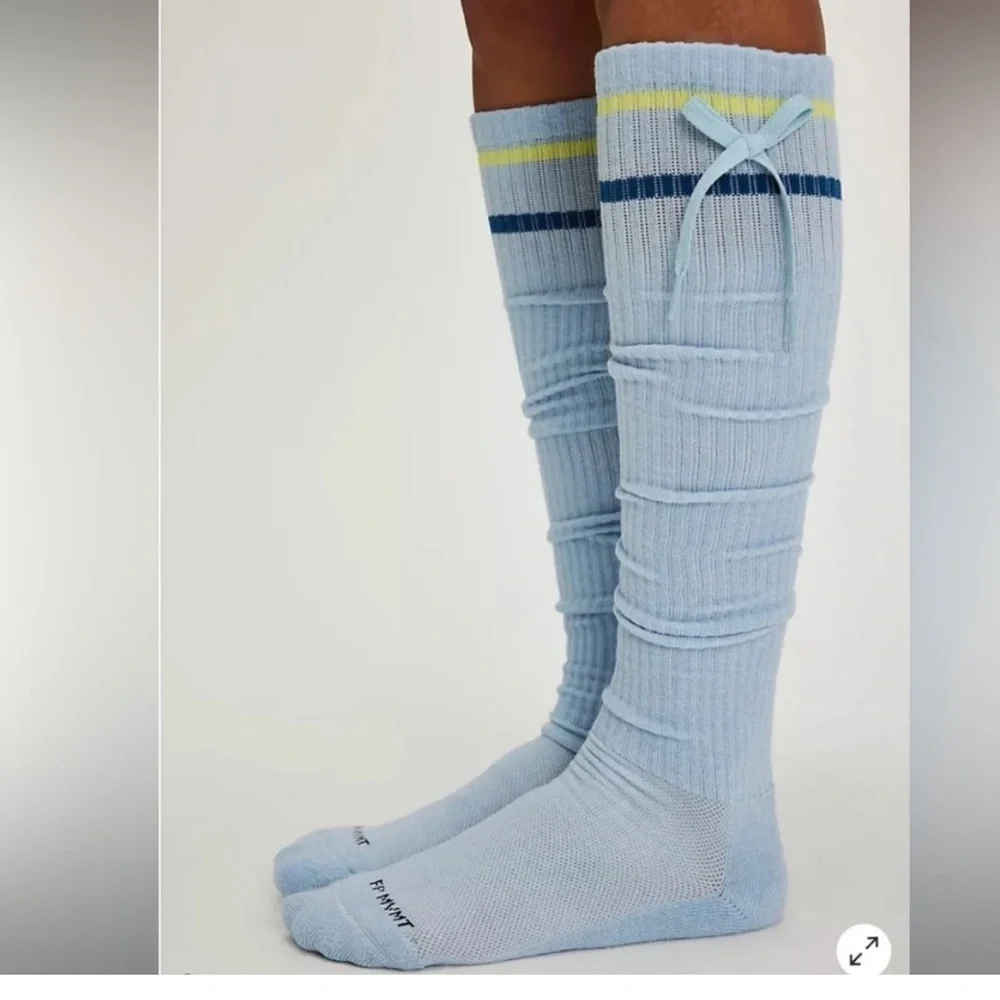 Free People Movement Foul Shot Knee High Stripped Socks with Bow NWT One Size